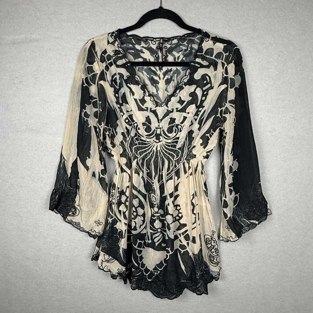 Anthropologie Mushka Sienna Rose‎ M Whimsygoth Bell Sleeve Sheer Top Y2K 90's